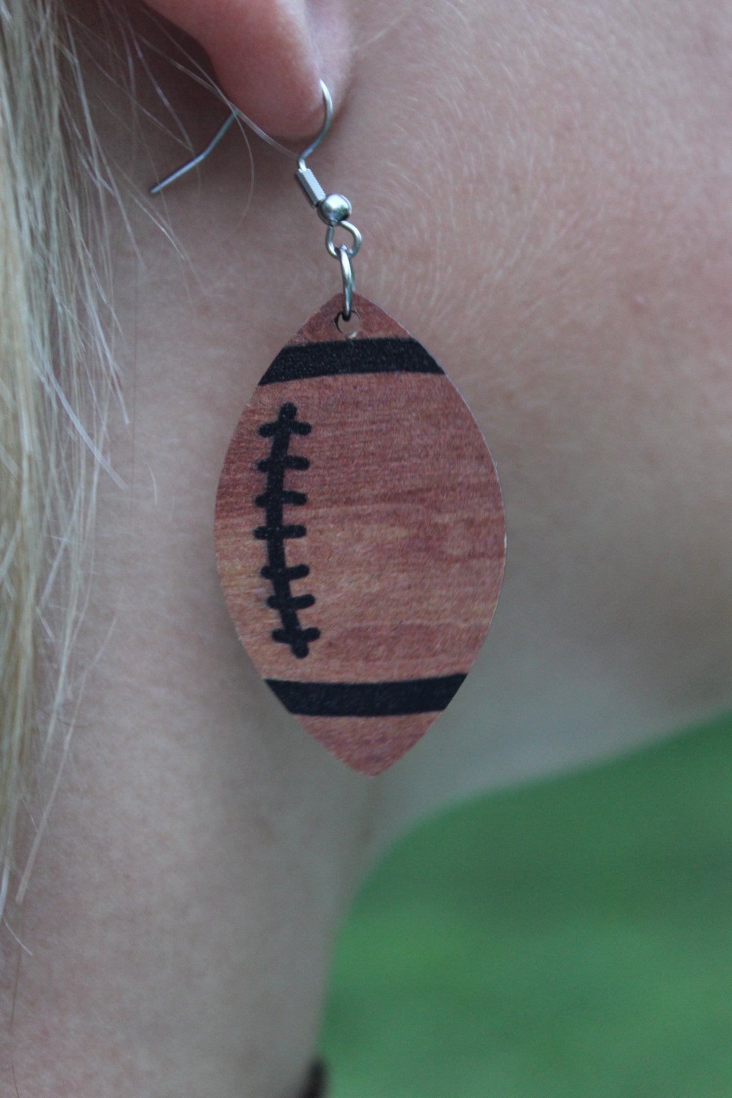 Wooden Football Earrings