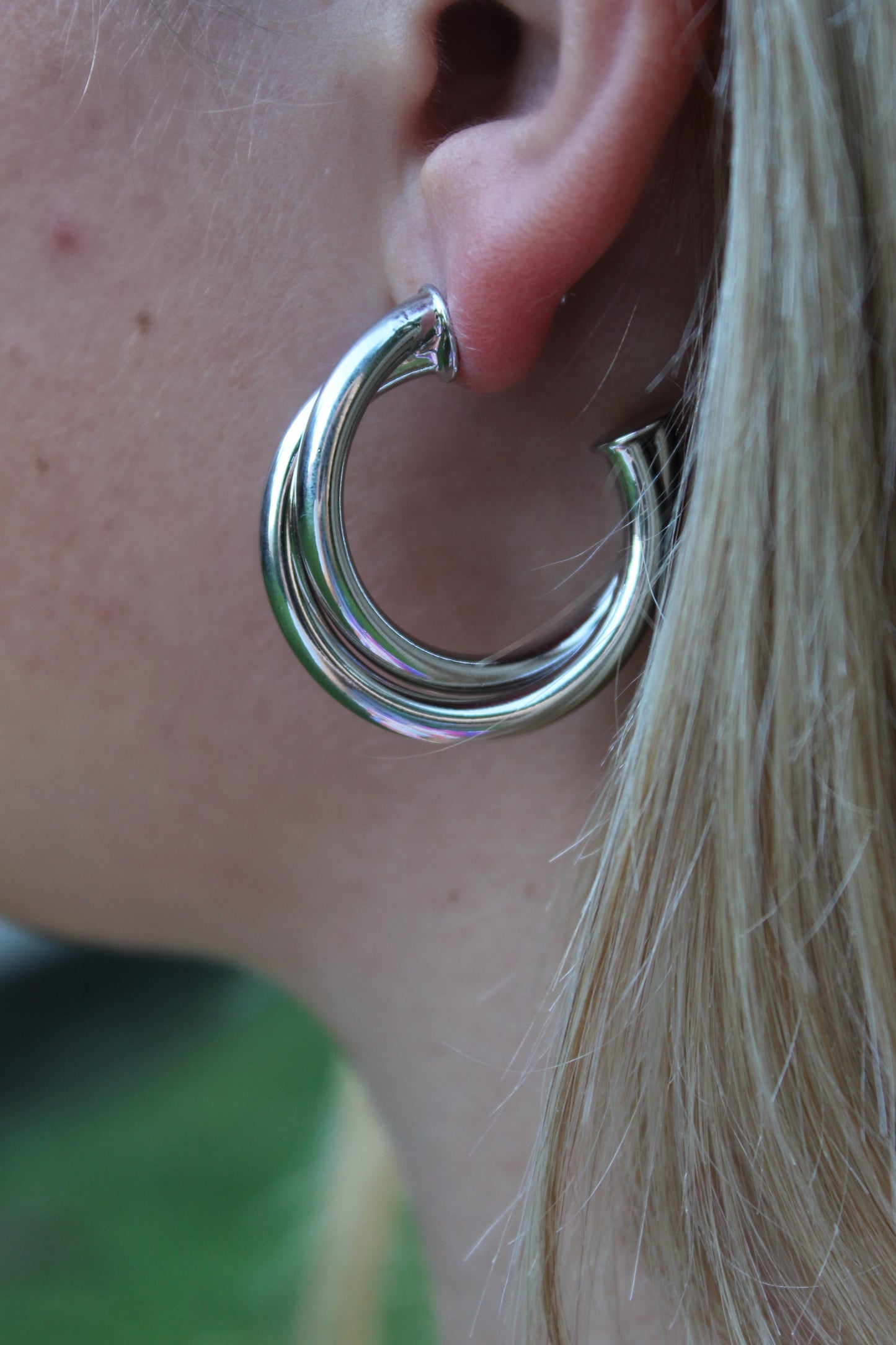 Double Circle Hoop Earrings - Silver