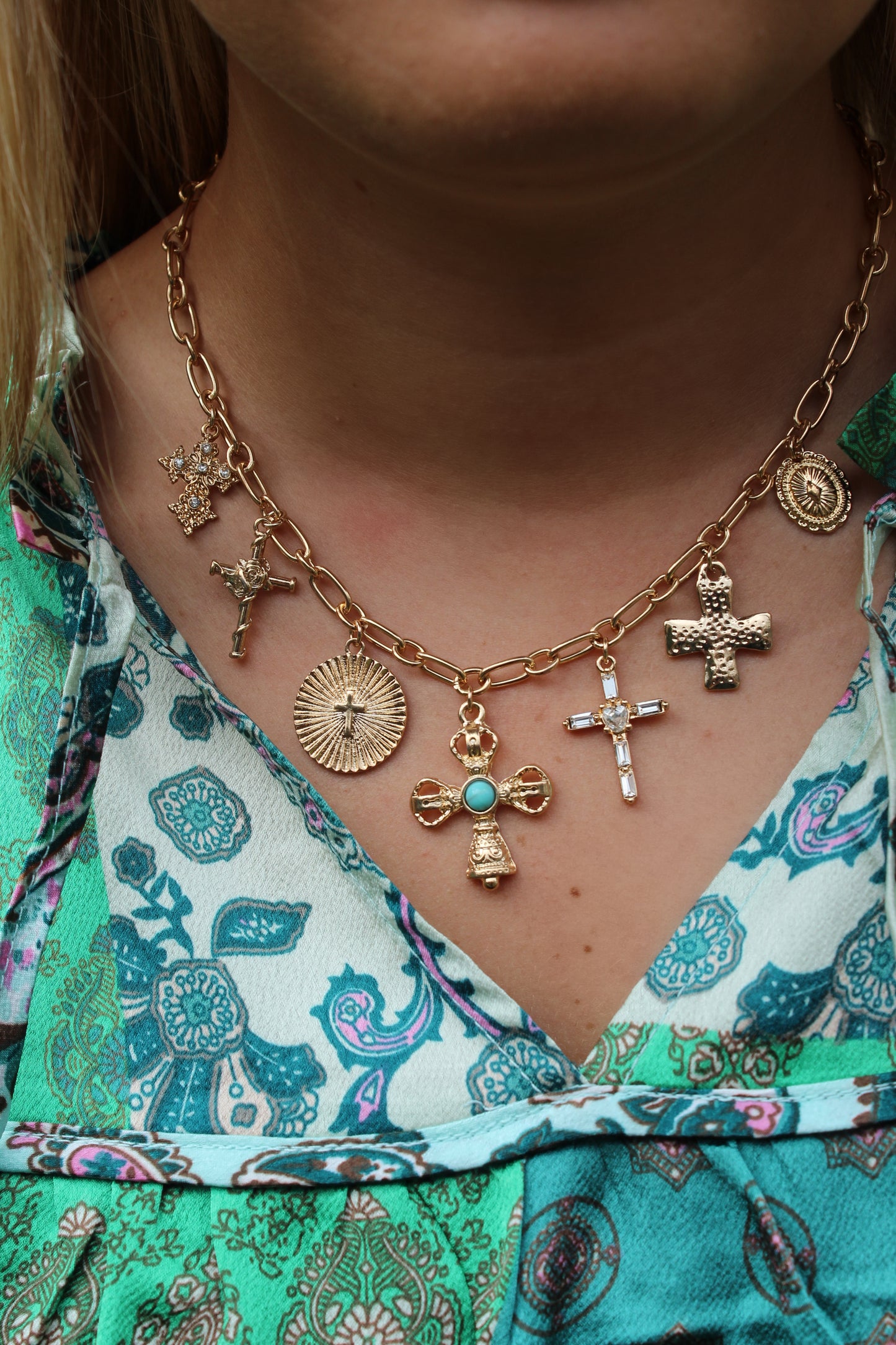 Cross Medallion Charm Necklace
