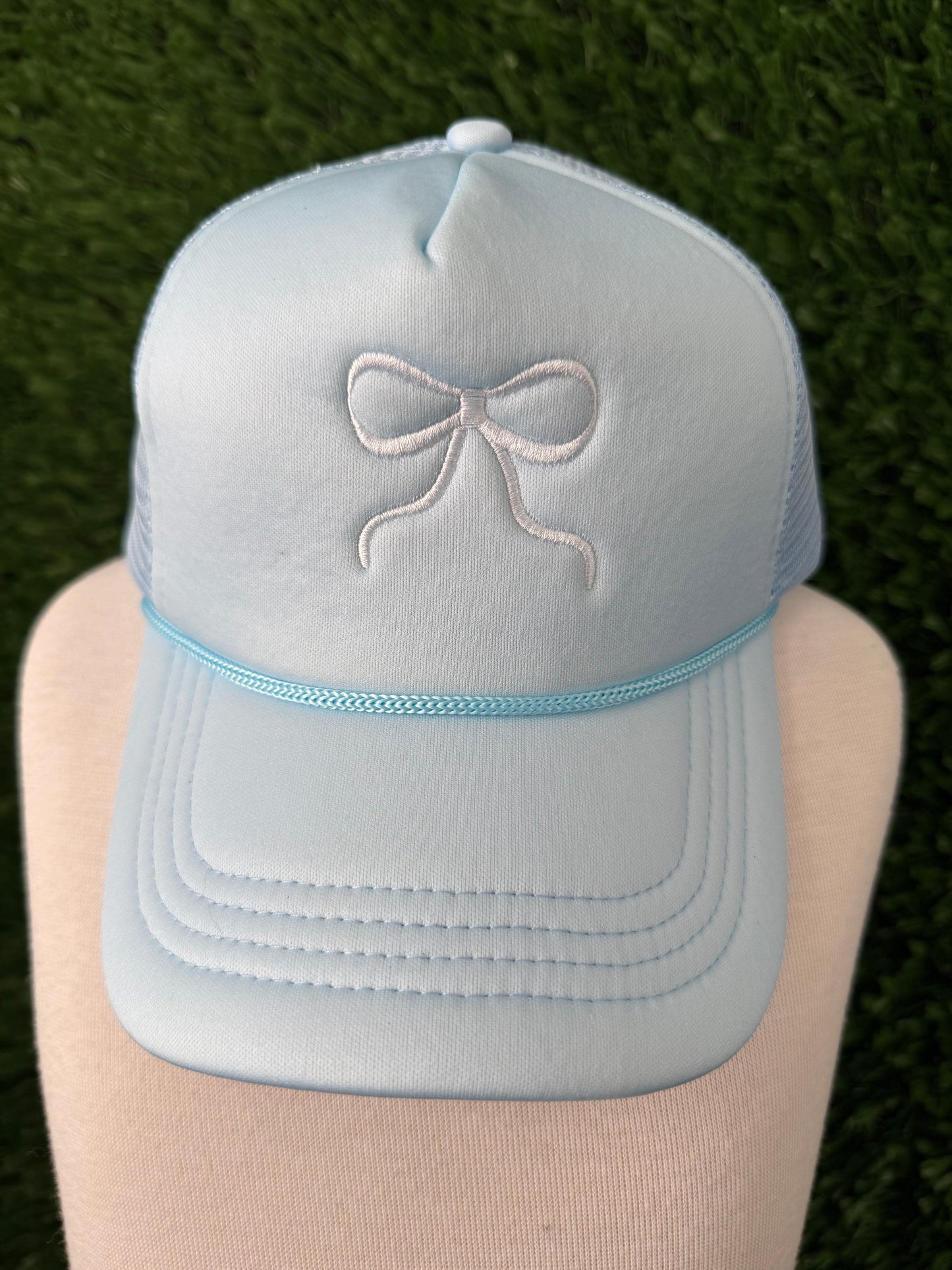 Bow Embroidered Trucker Hat - Blue