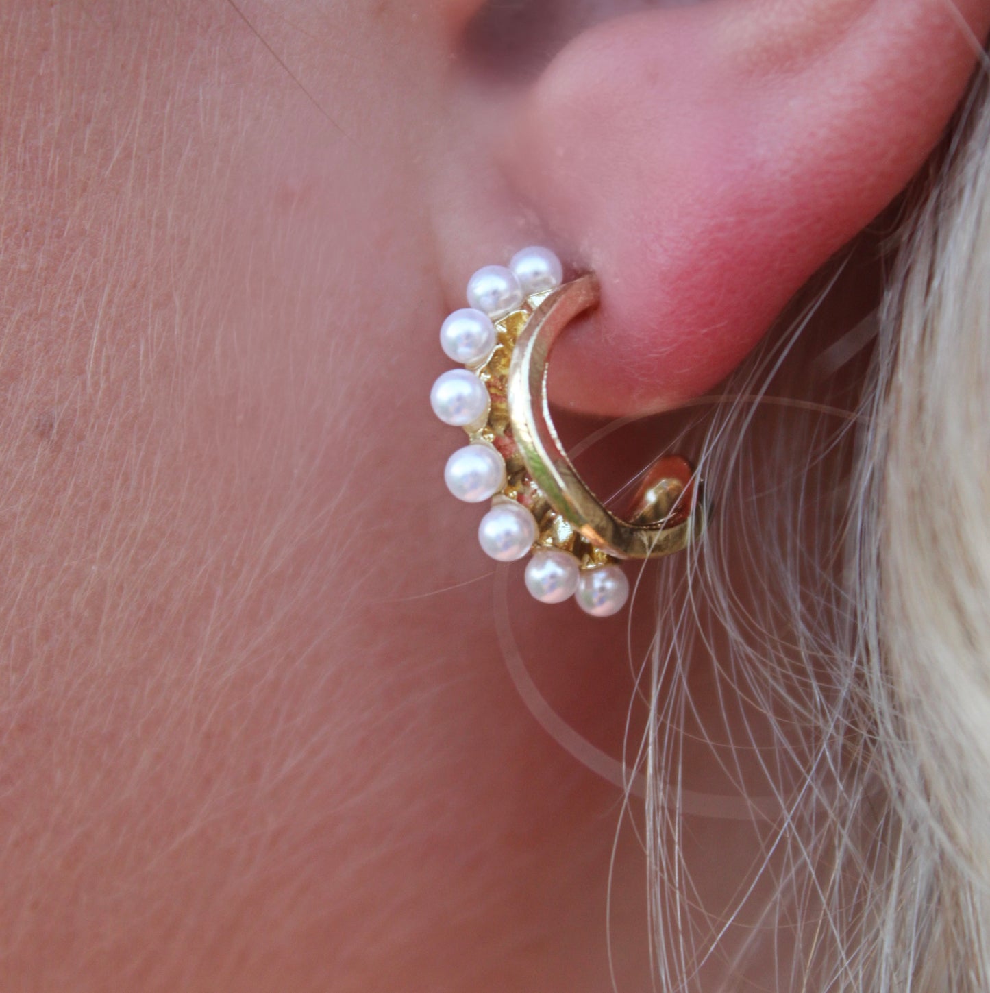 Two Layer Hoop Earrings W/ Half Pearls
