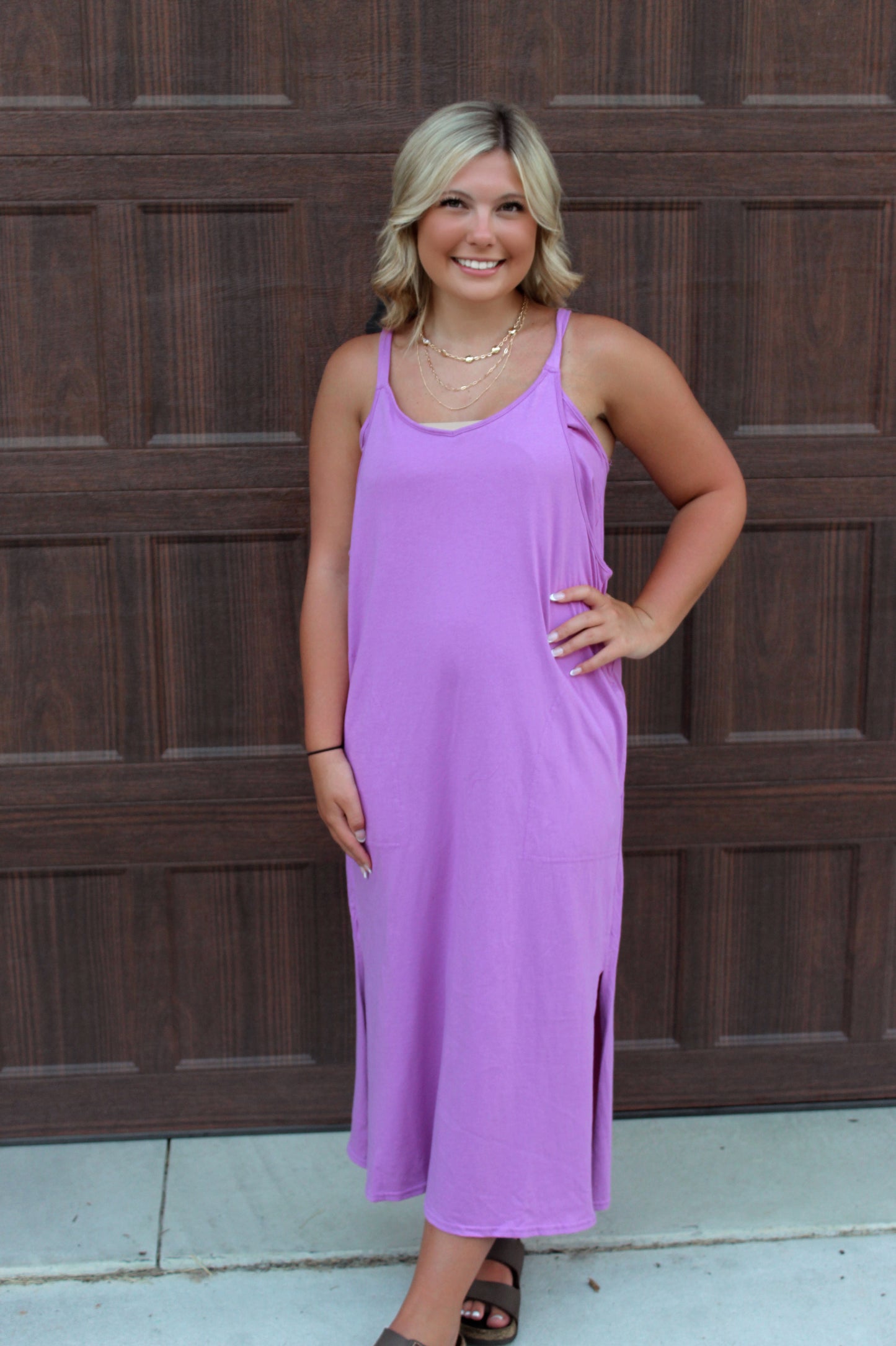 Comfy Casual Midi Dress - Orchid