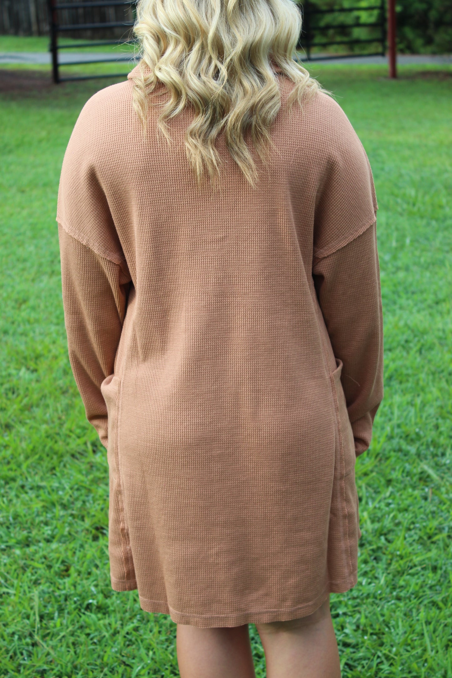 Casual Collared Henley Mini Dress - Camel