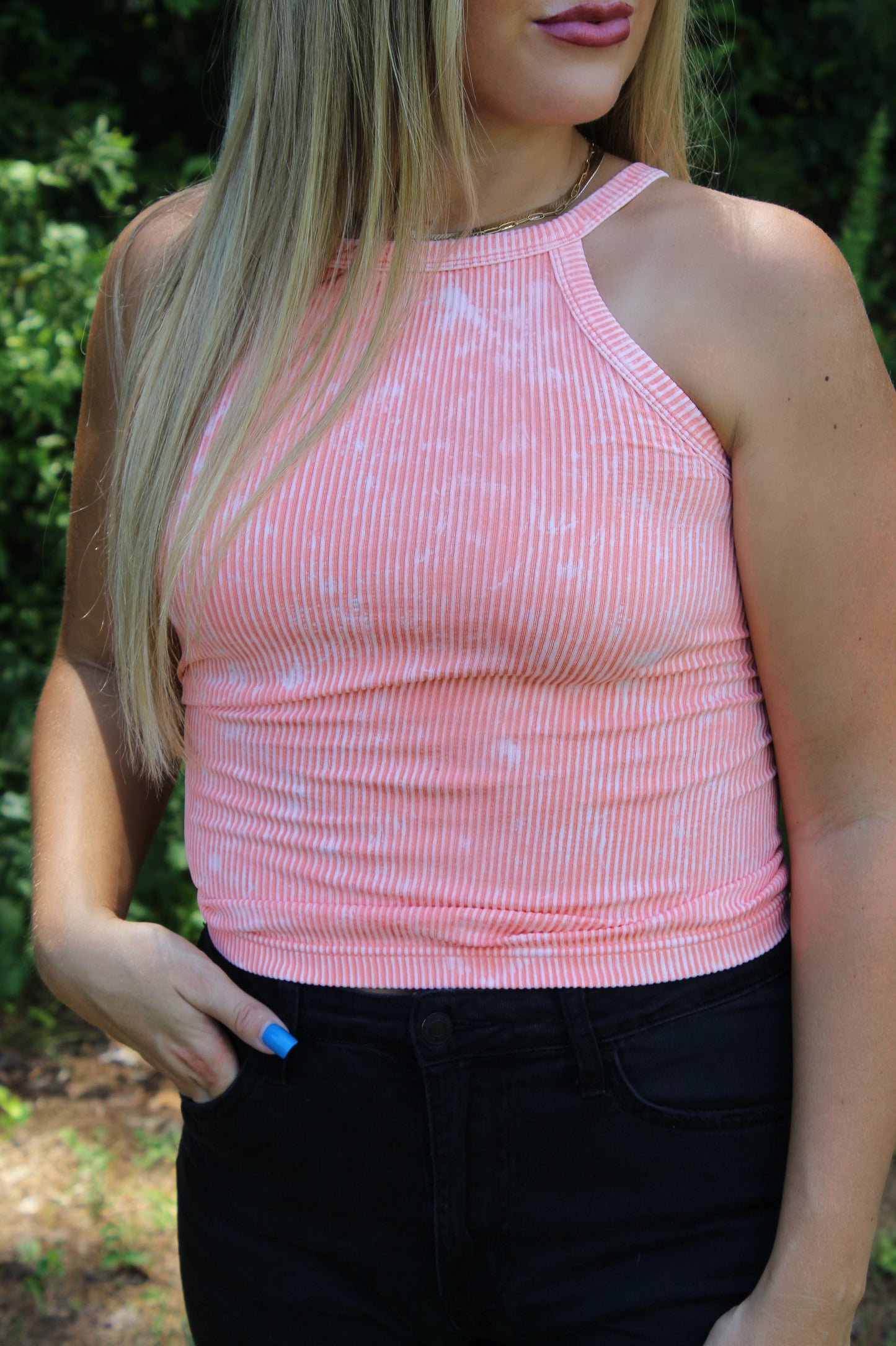 Coral Stone Washed Ribbed Cami Top