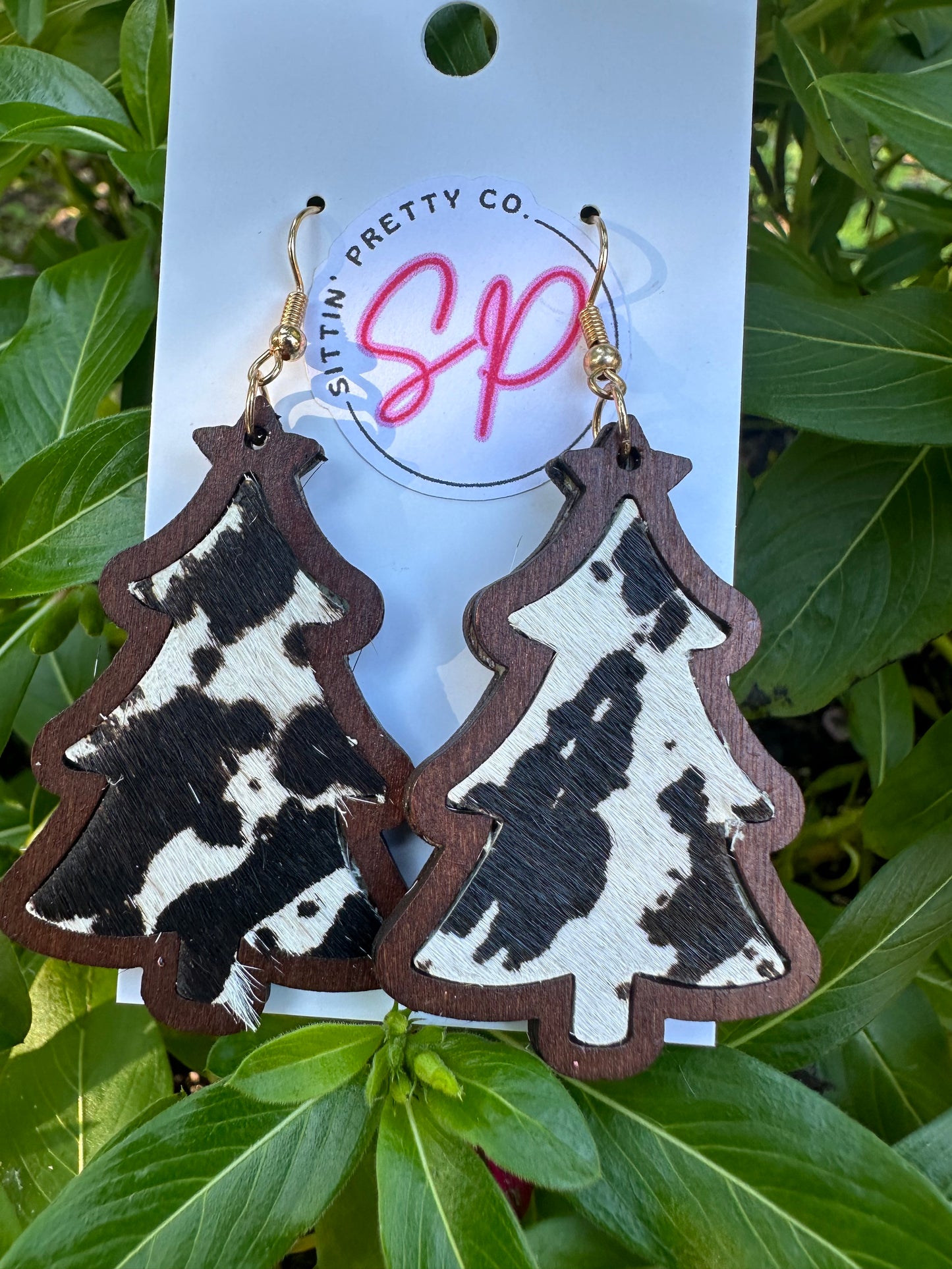 Wooden Fur Christmas Tree Earrings
