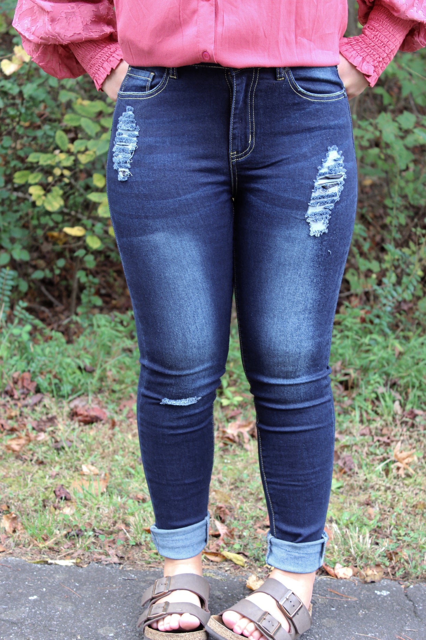 Lainey High Rise Distressed Jeans - Indigo