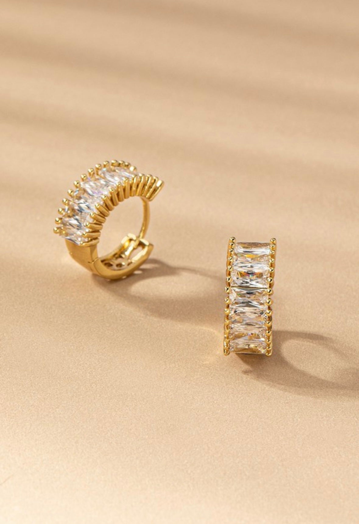 Huggie Earrings W/ Rectangular CZ