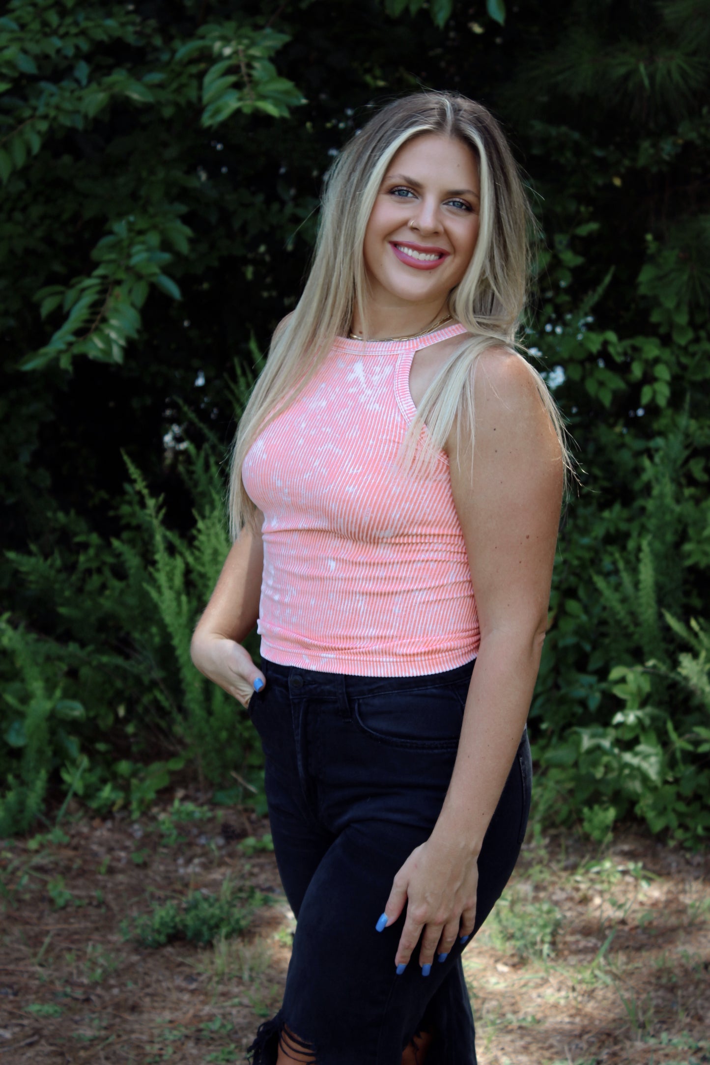 Coral Stone Washed Ribbed Cami Top