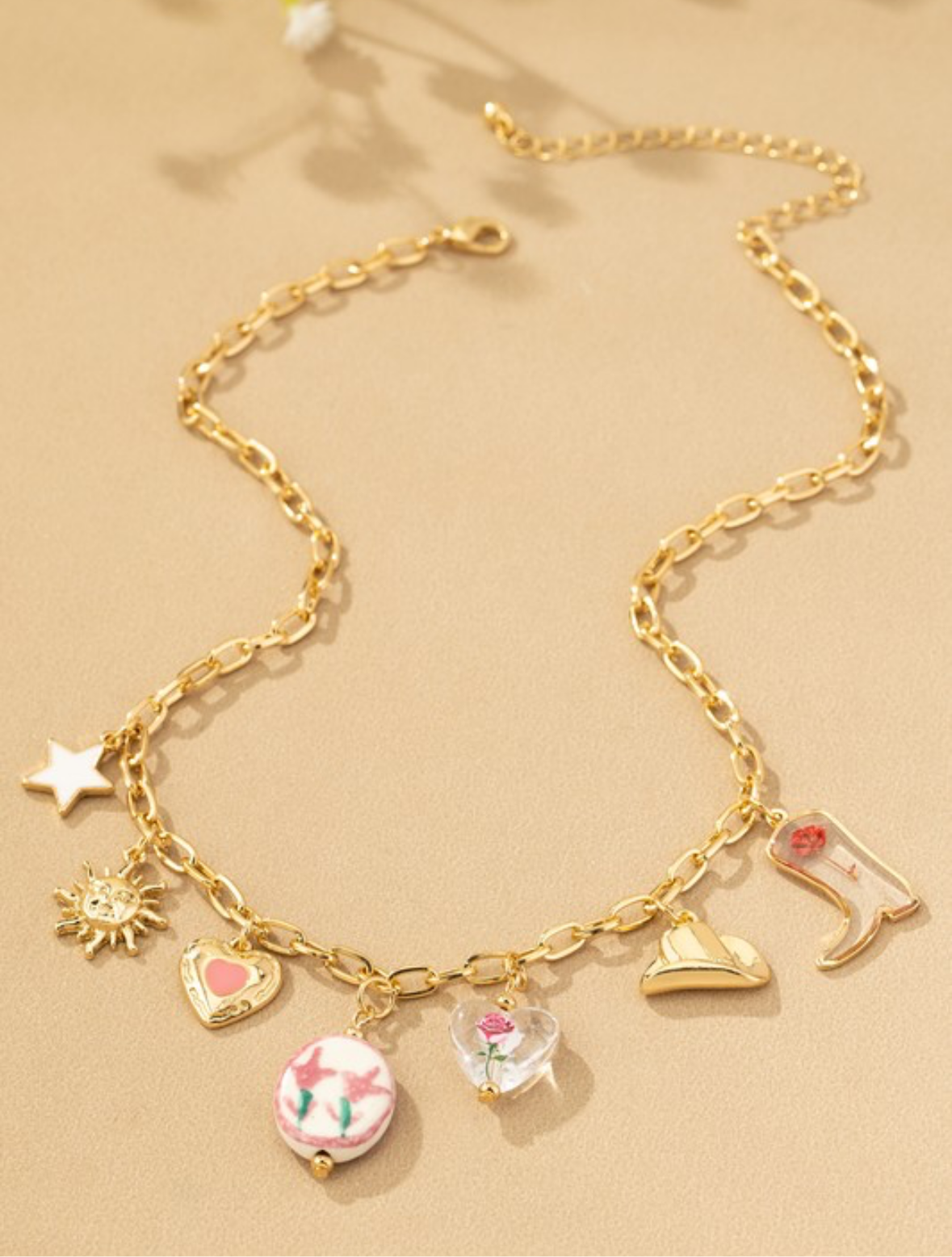 Pink Dried Flower Charm Necklace