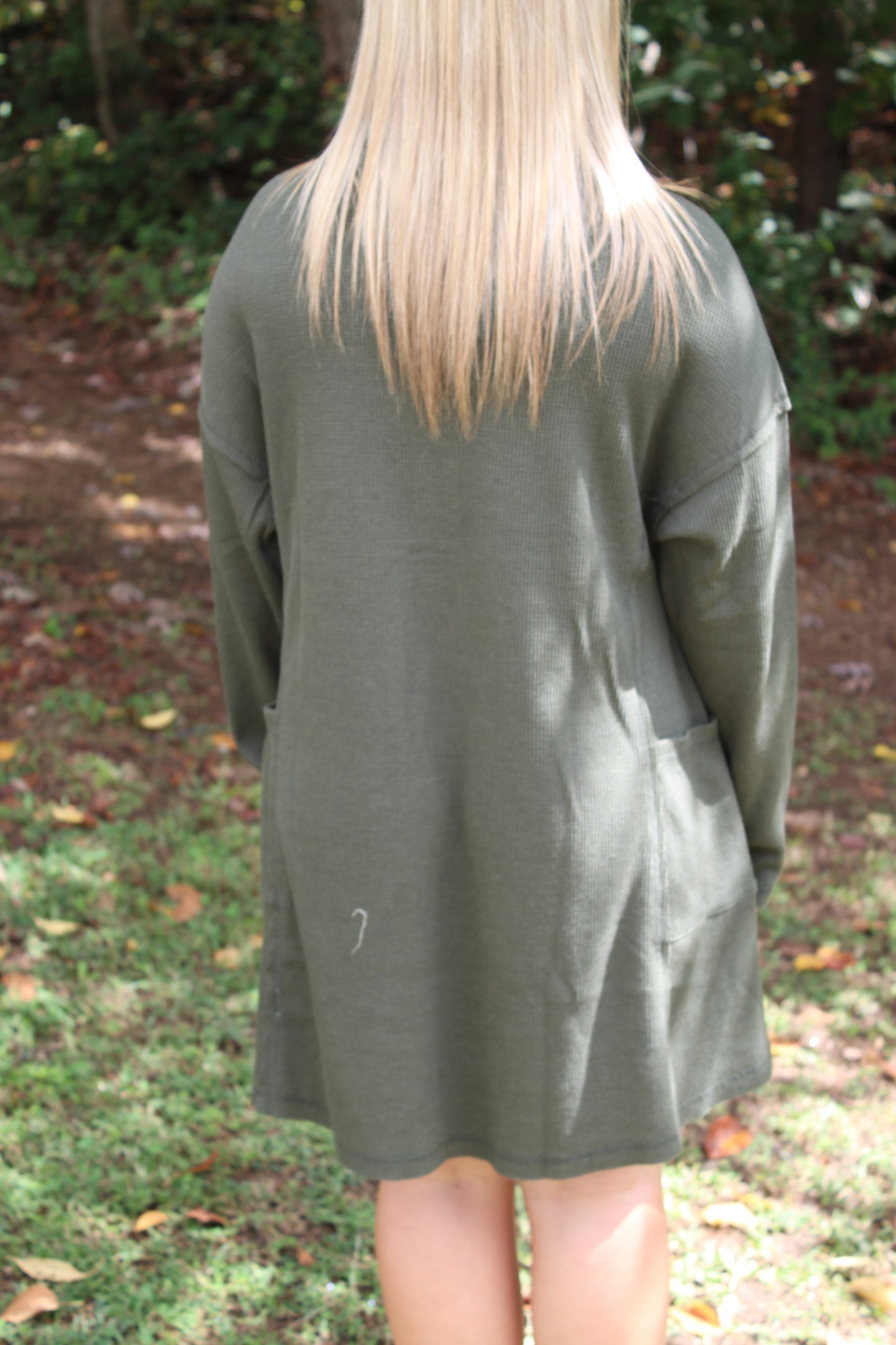 Casual Collared Henley Mini Dress - Olive