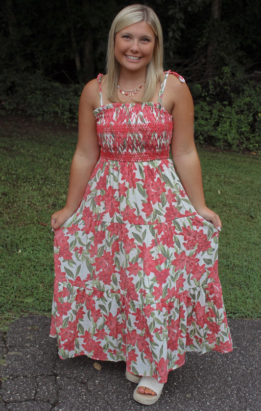 Spicy Energy Floral Smocked Midi Dress