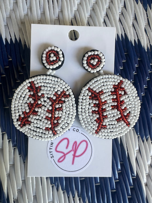 Baseball Handwoven Beaded Earrings