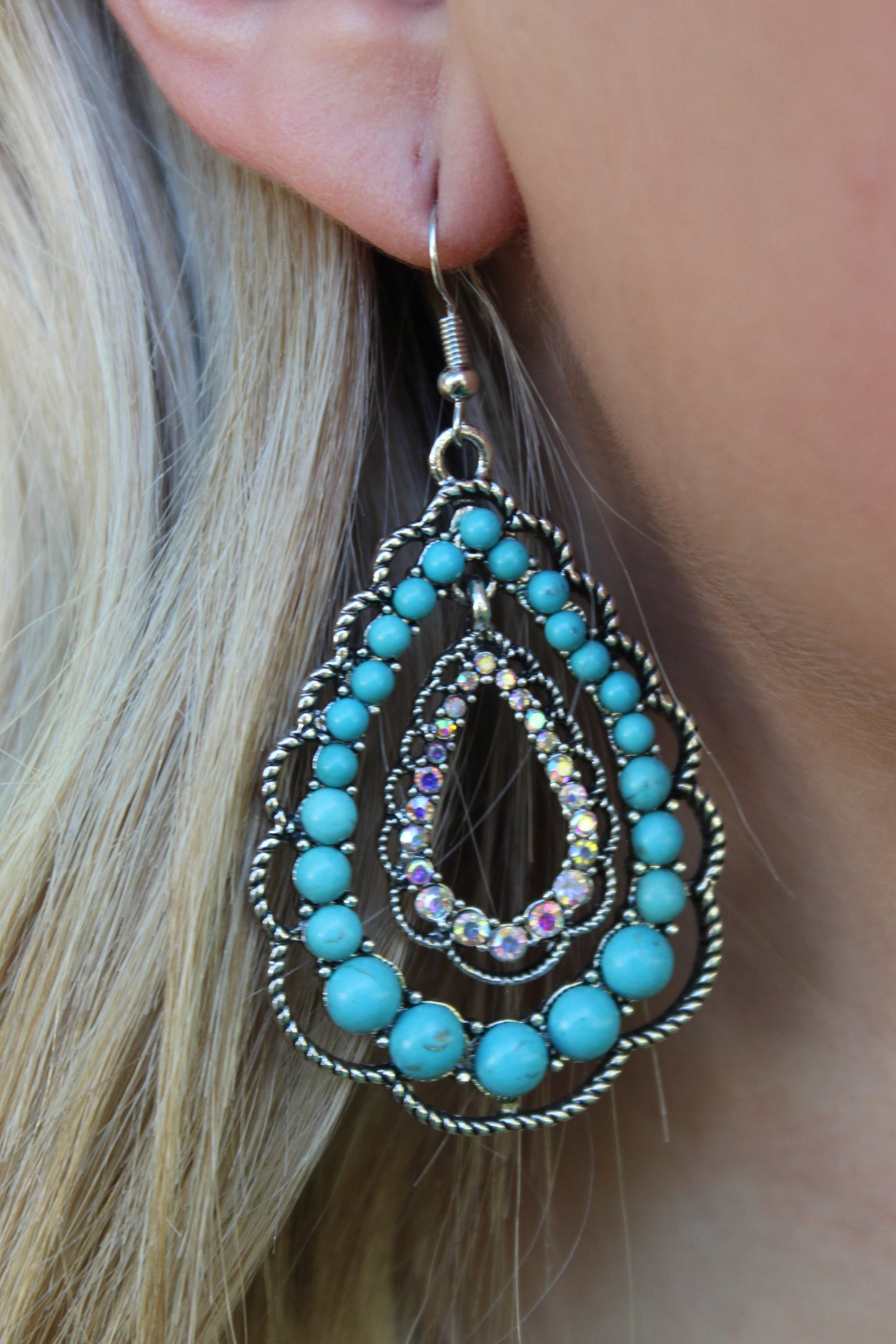 Turquoise Rhinestone Dangle Earrings