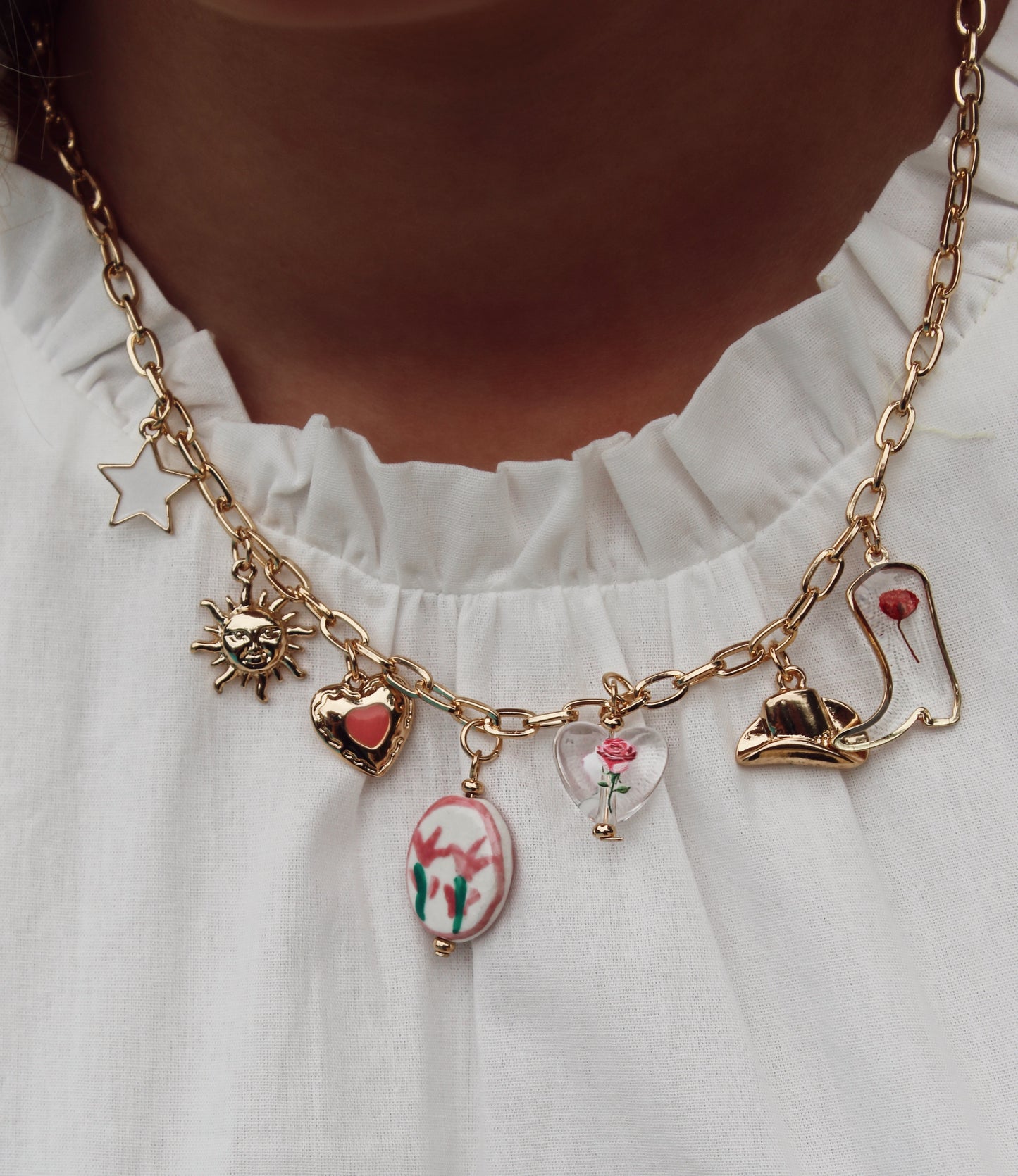 Pink Dried Flower Charm Necklace