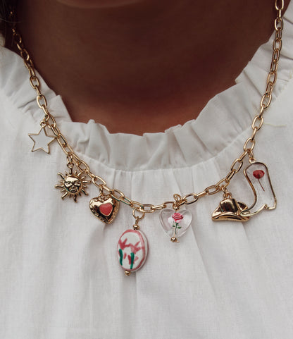 Pink Dried Flower Charm Necklace