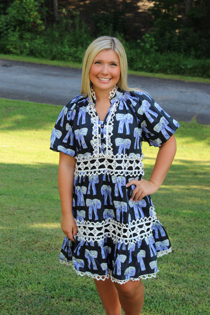 For The Love Of Bows Eyelet Mini Dress