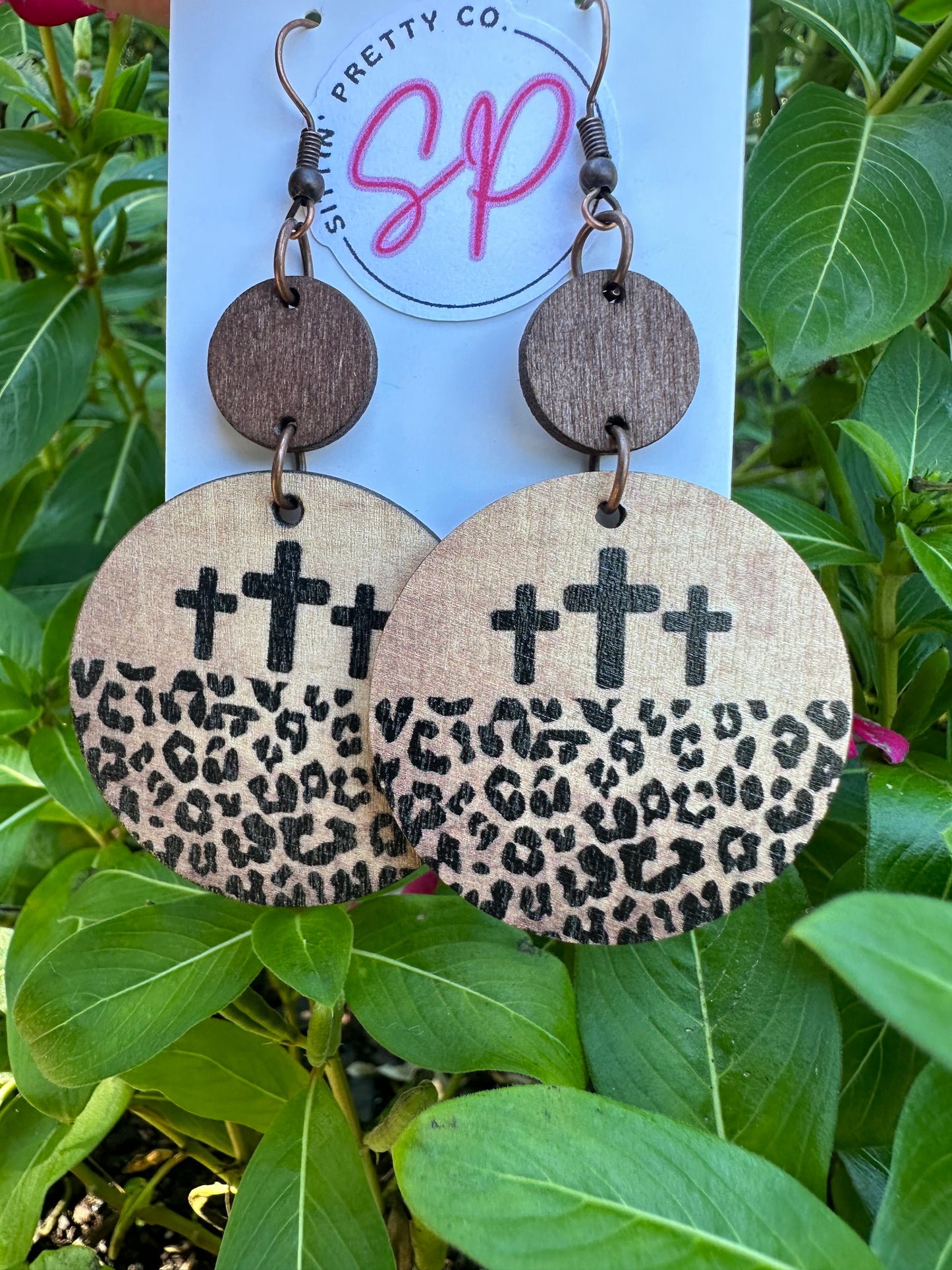 Three Wooden Crosses Earrings