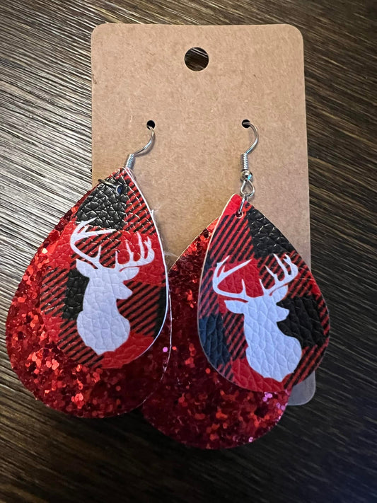 Glitter Christmas Deer Earrings