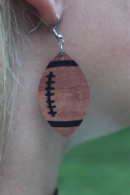 Wooden Football Earrings