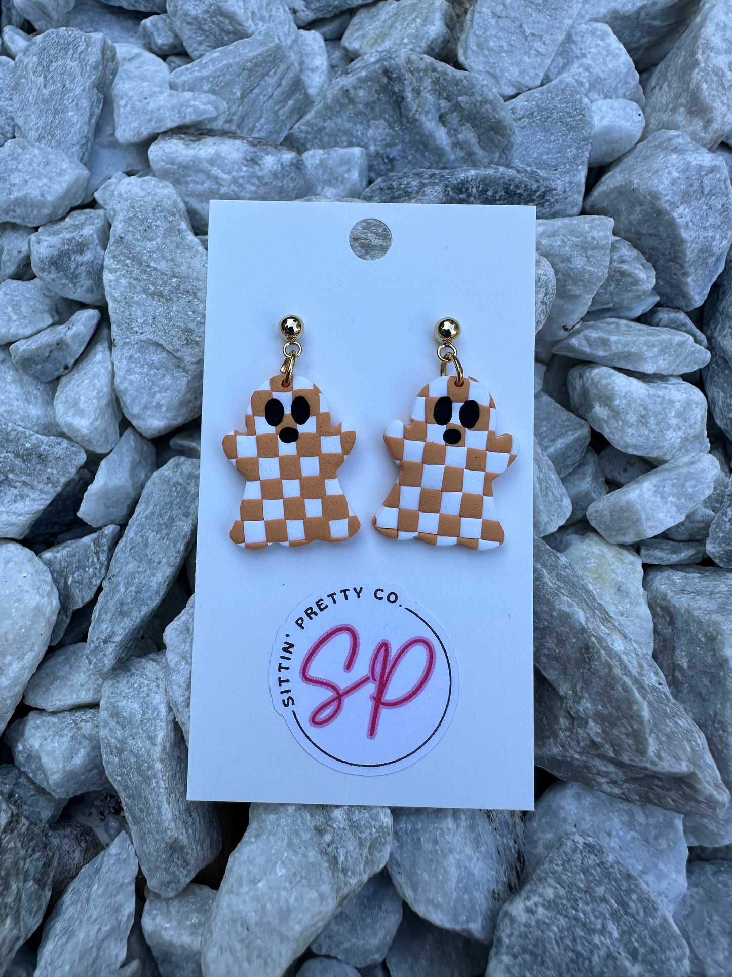 Checkered Spooky Ghost Handmade Earrings