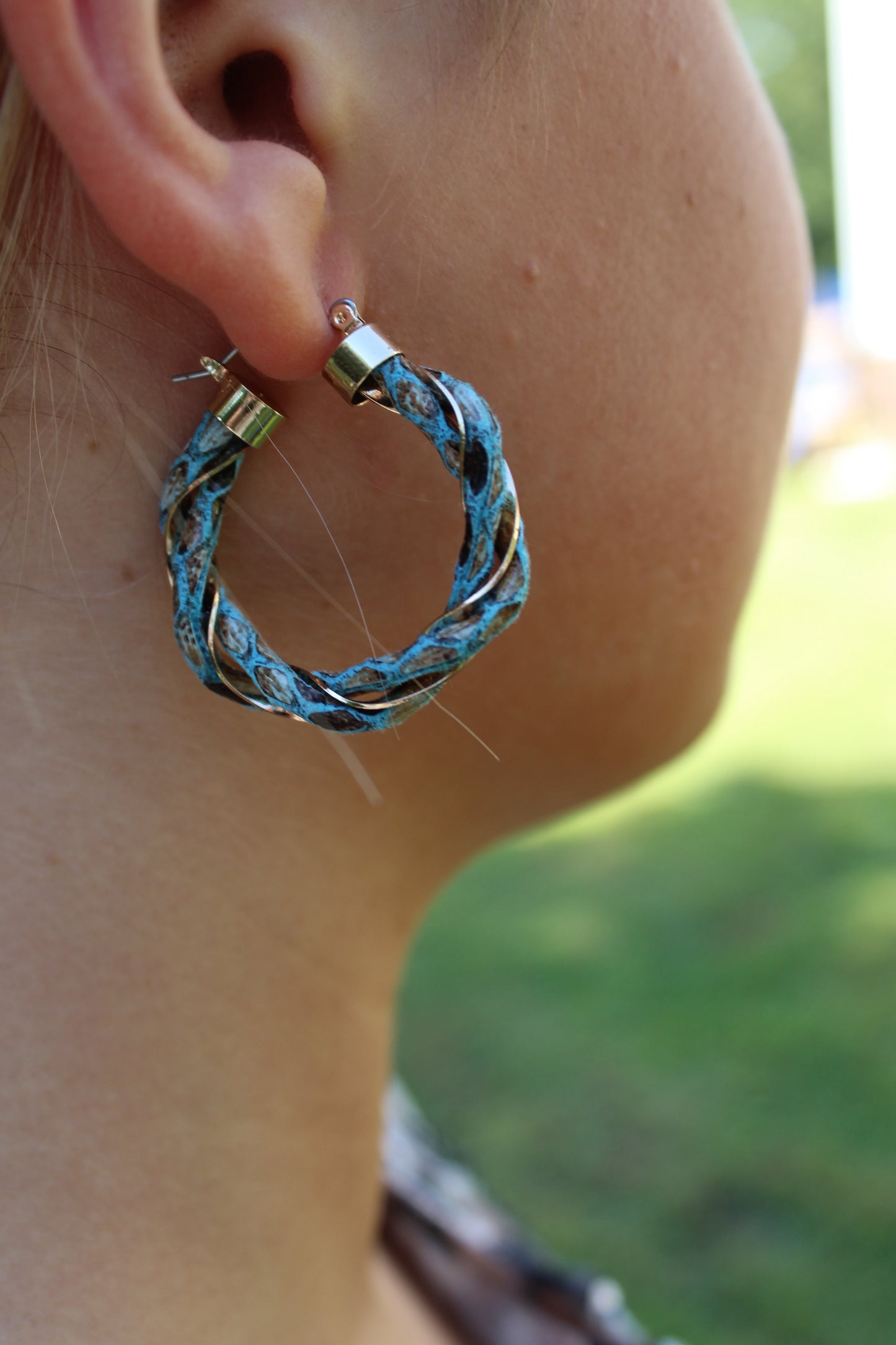 Leather Hoops - Blue