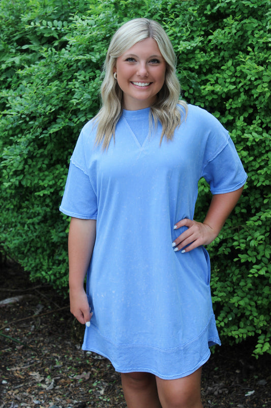 Comfy Casual T-Shirt Dress - Blue