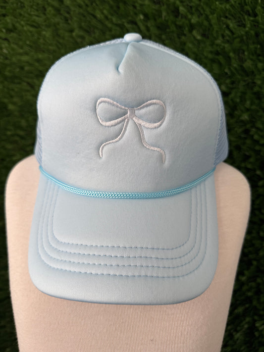 Bow Embroidered Trucker Hat - Blue