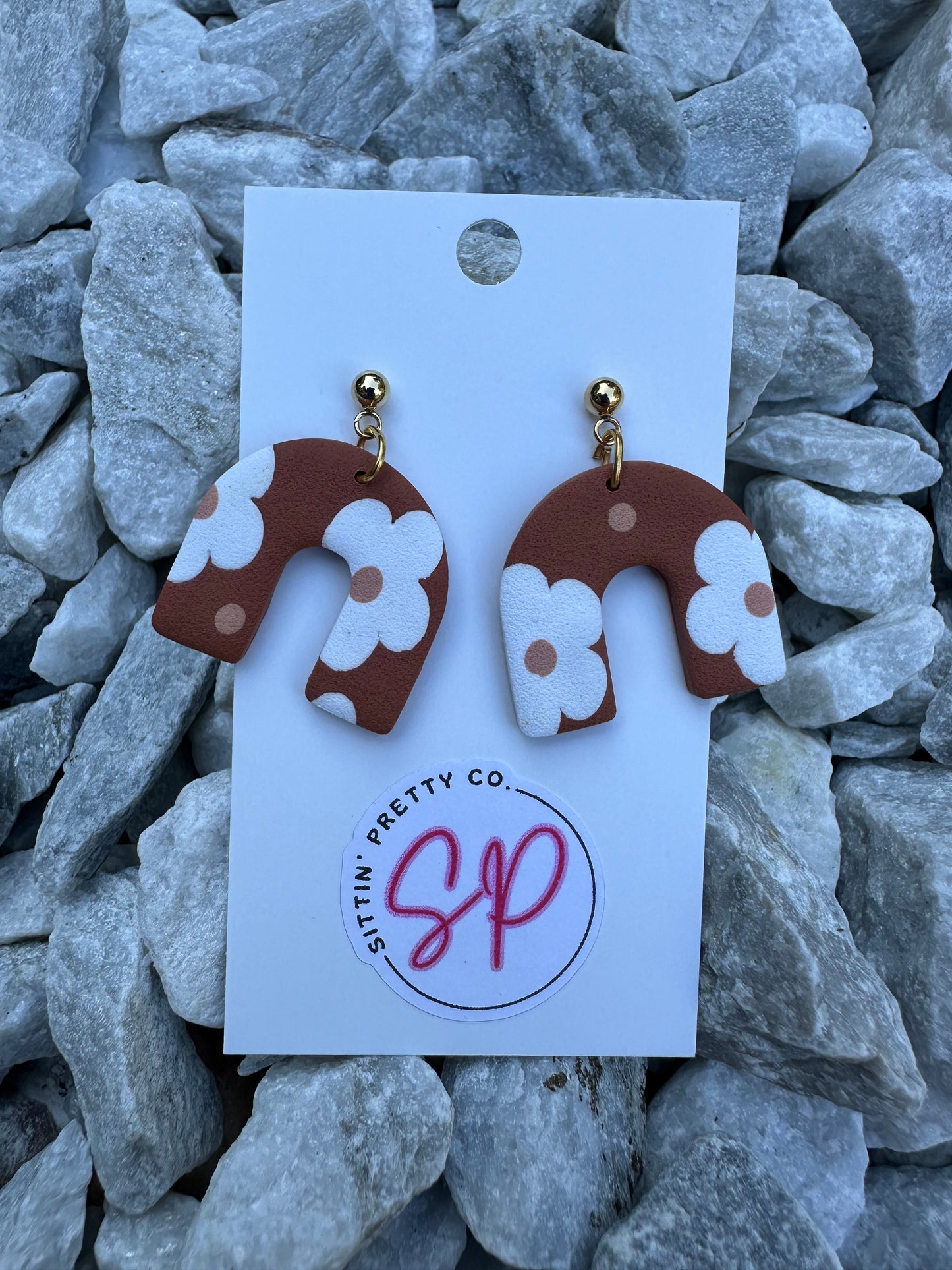 Terracotta White Flower Handmade Earrings