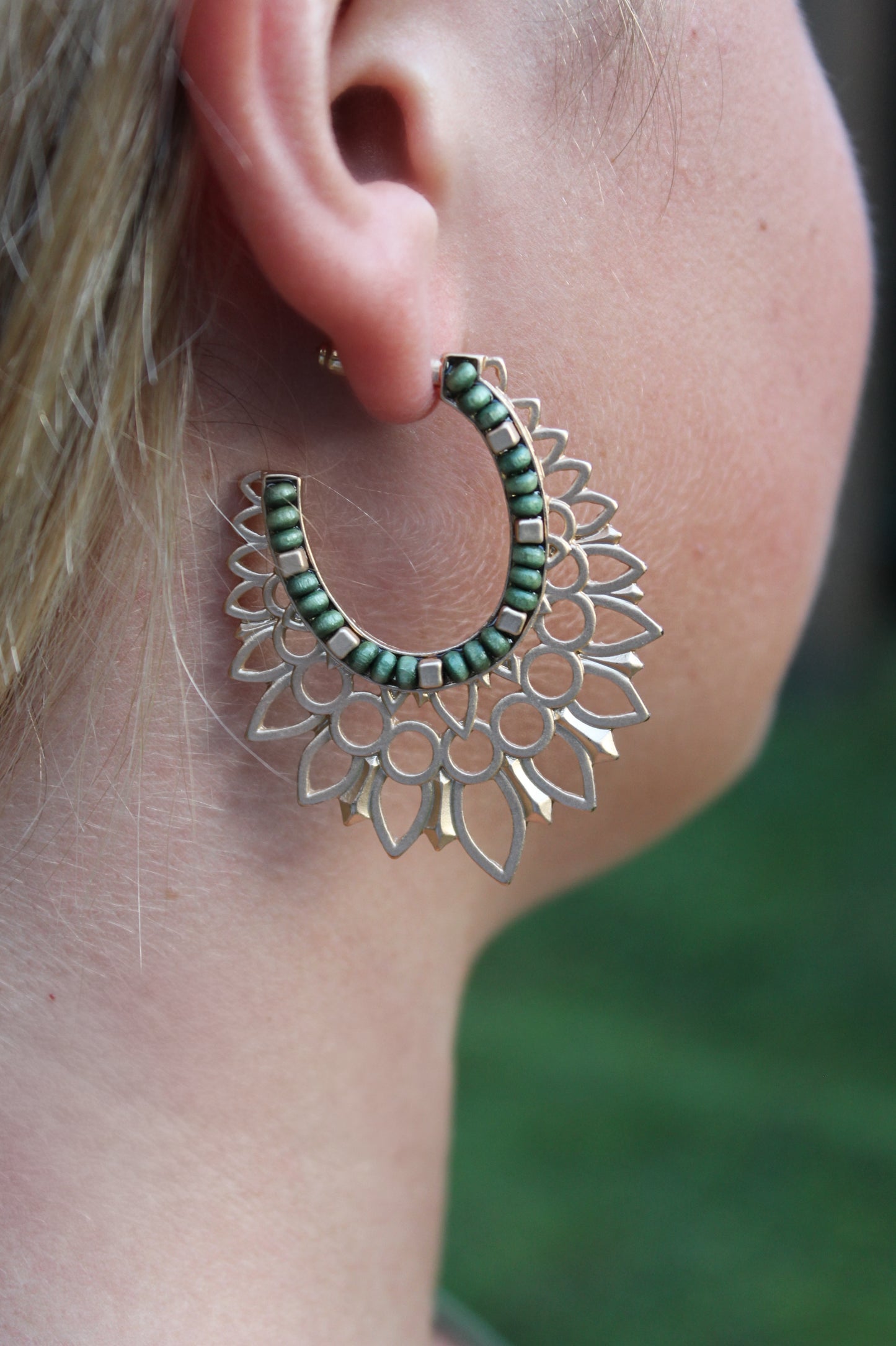 Fern Leaf Boho Earrings - Olive