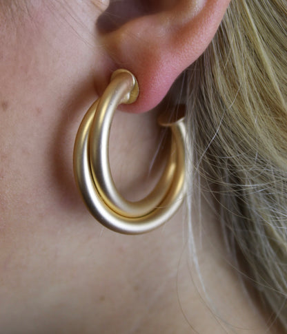 Double Circle Hoop Earrings - Gold