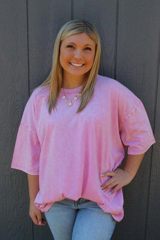 Acid Wash Boyfriend Tee - Mauve