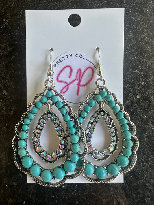 Turquoise Rhinestone Dangle Earrings