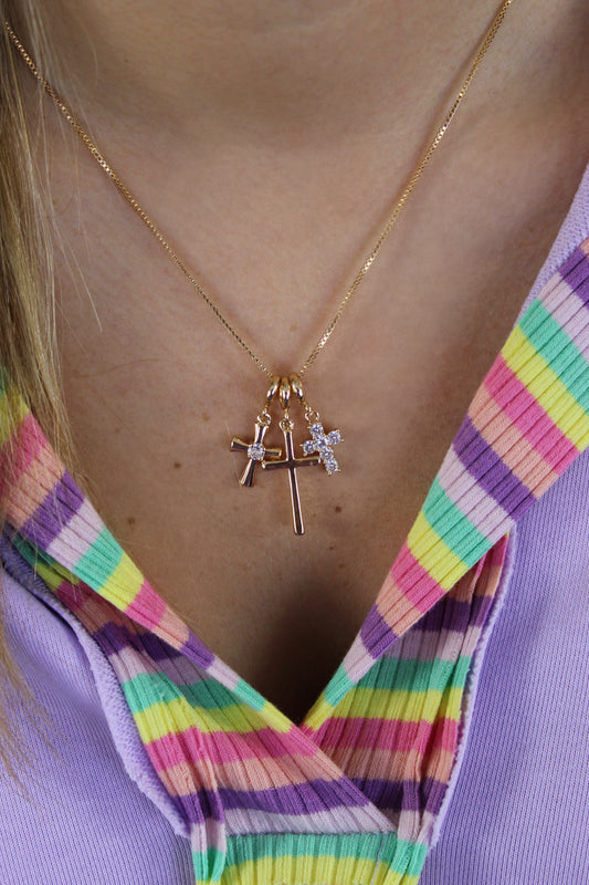 Chain Cluster Cross Charm Necklace