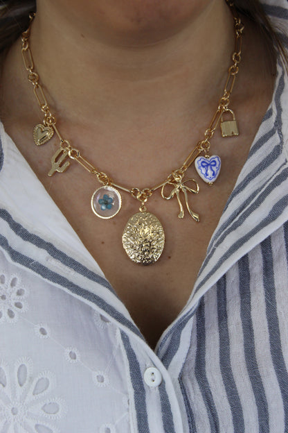 Dried Flower Locket Charm Necklace