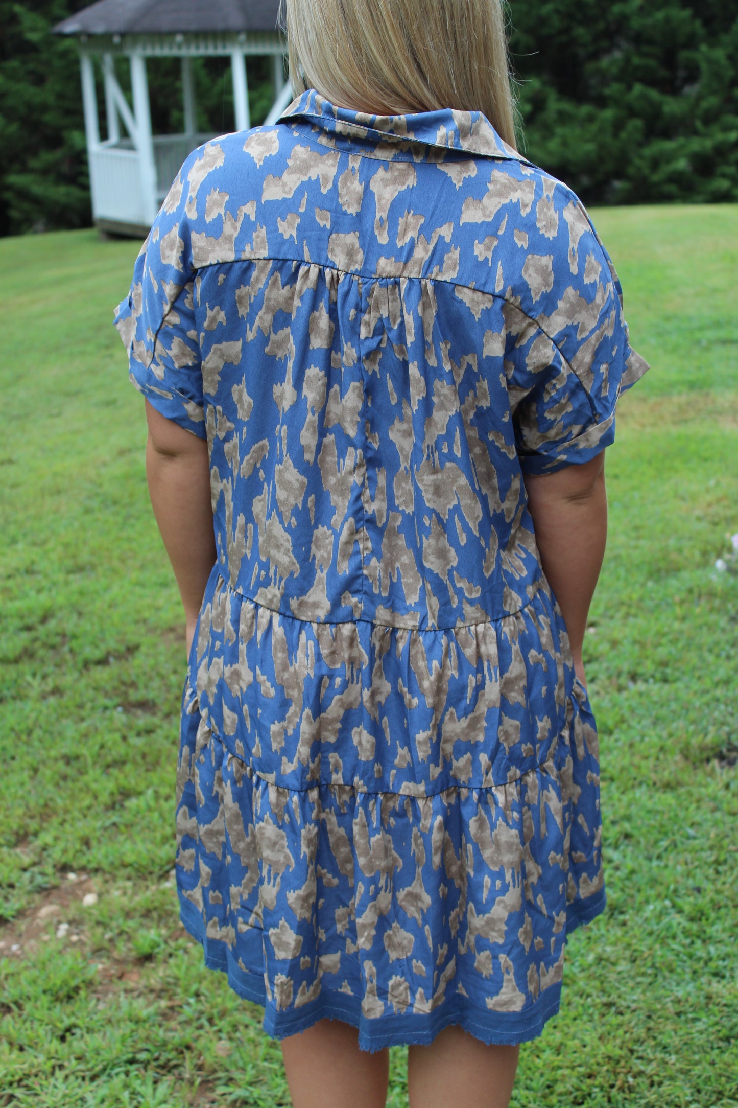 Animal Print Tiered Dress - Slate Blue