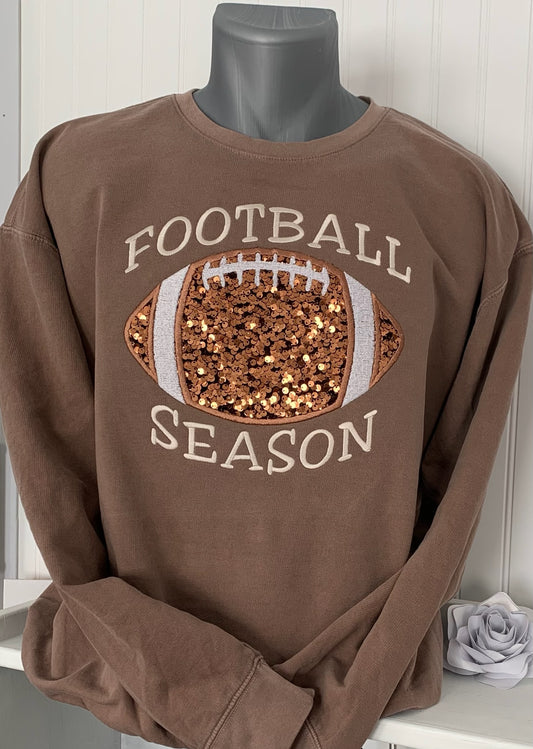 Football Season Sequin Embroidered Sweatshirt - Brown