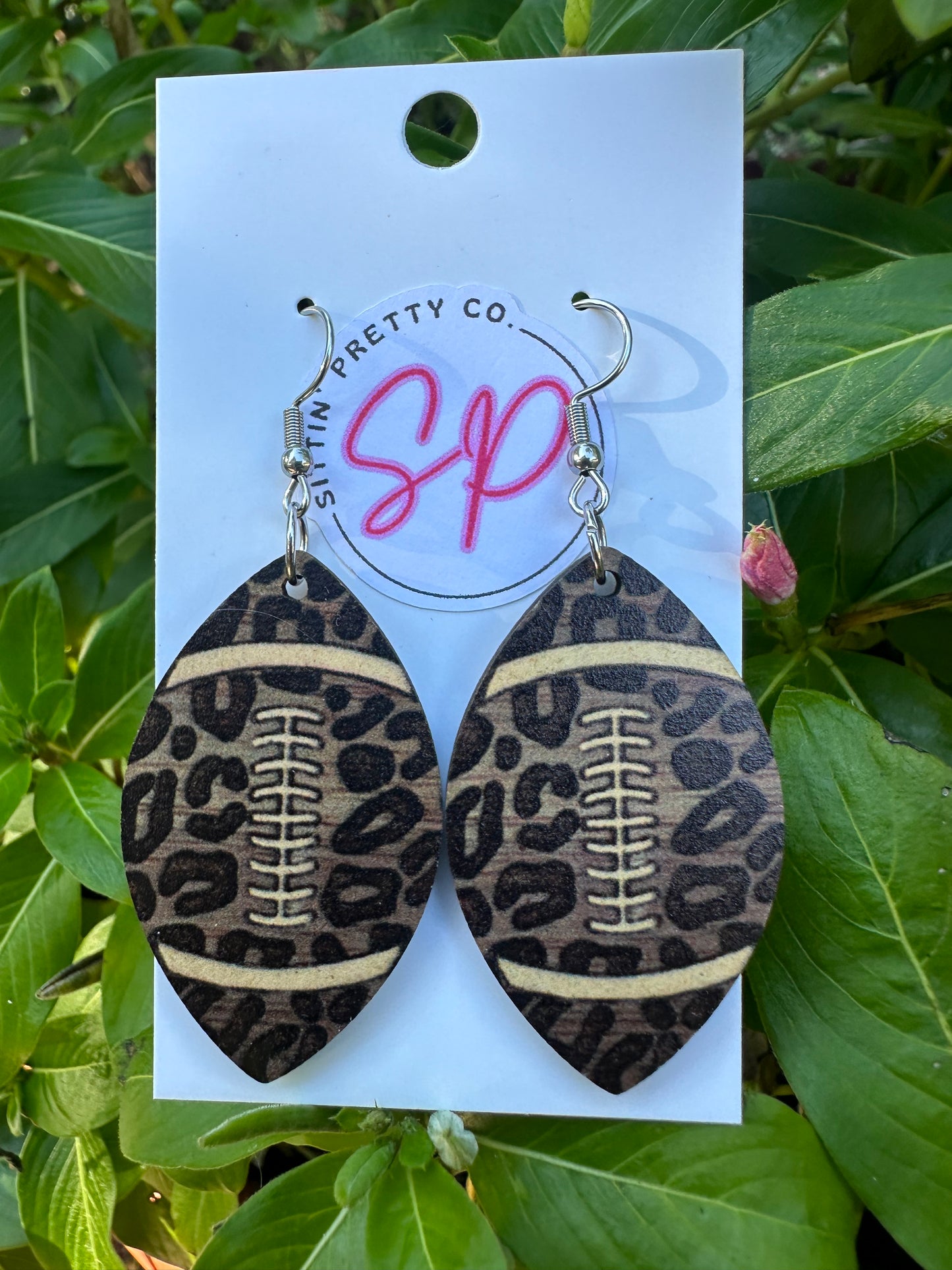 Leopard Wooden Football Earrings