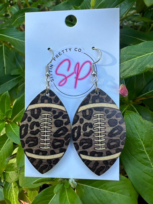 Leopard Wooden Football Earrings