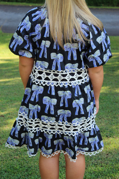 For The Love Of Bows Eyelet Mini Dress