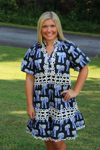 For The Love Of Bows Eyelet Mini Dress