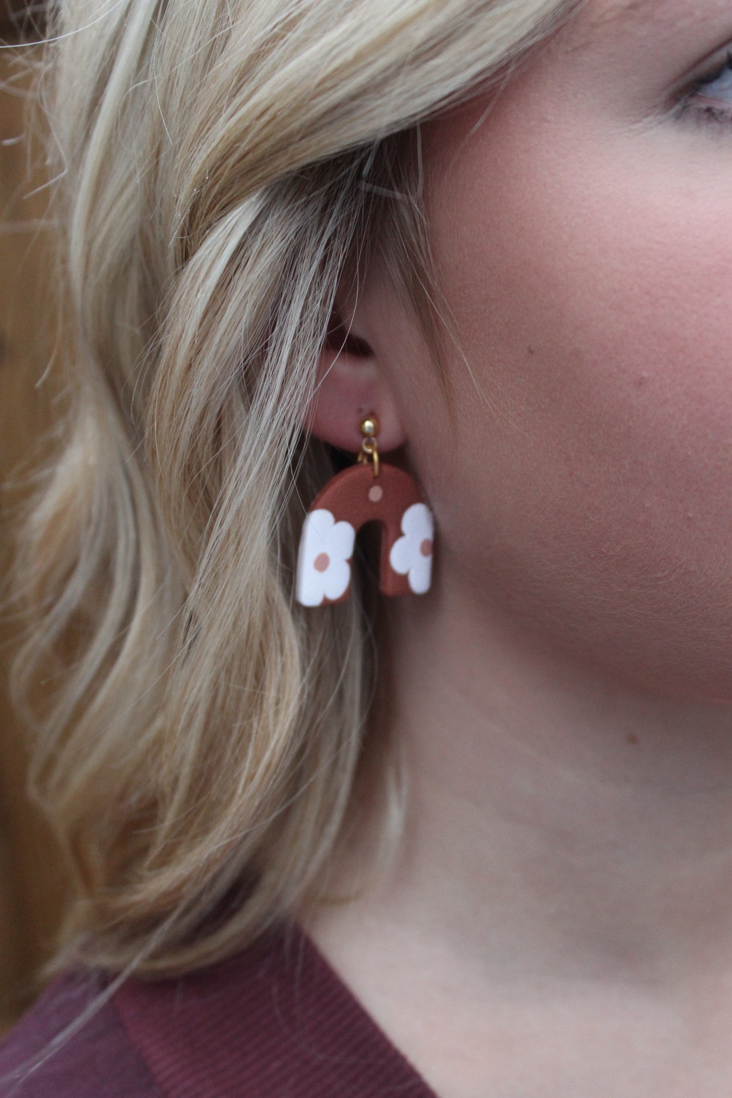 Terracotta White Flower Handmade Earrings