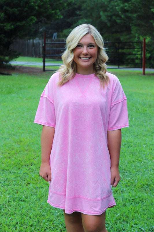 Comfy Casual T-Shirt Dress - Pink