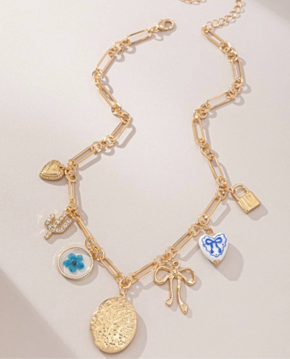 Dried Flower Locket Charm Necklace