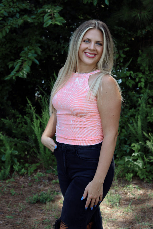Coral Stone Washed Ribbed Cami Top