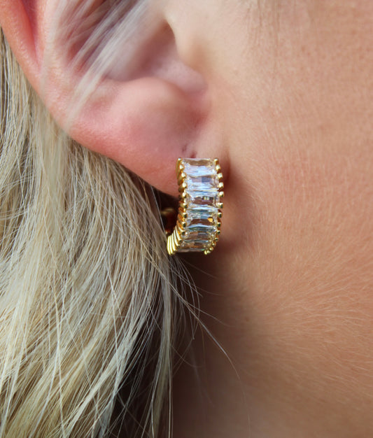 Huggie Earrings W/ Rectangular CZ