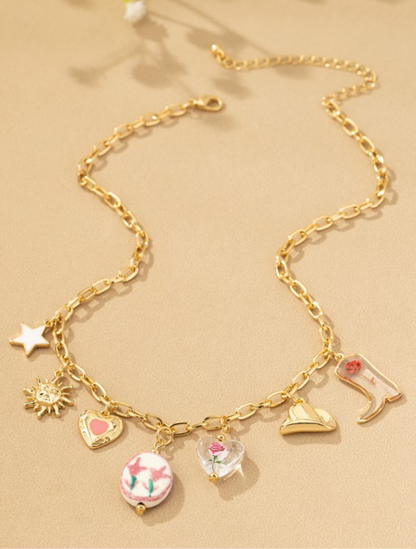 Pink Dried Flower Charm Necklace