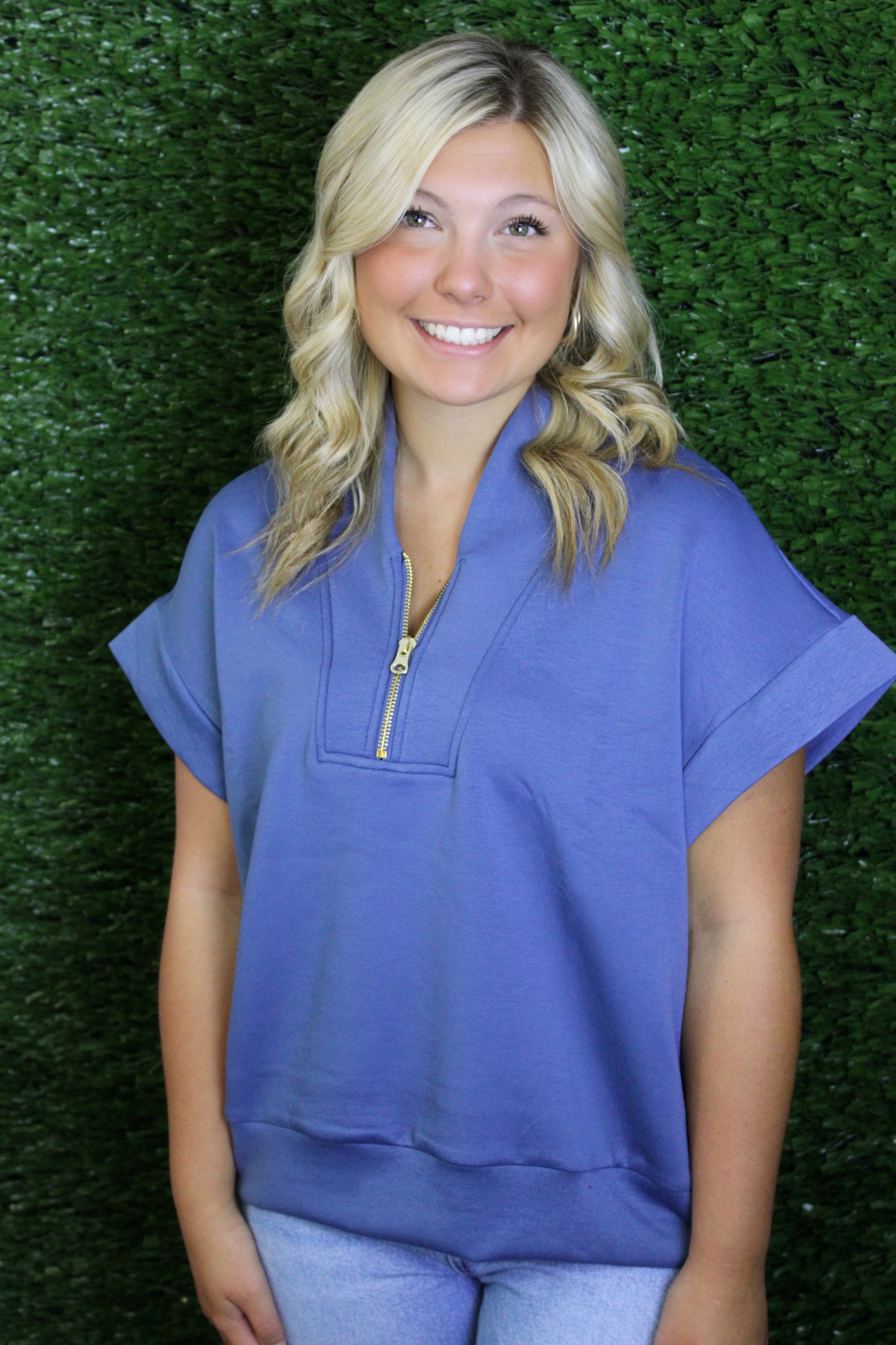 Simply Bubbly Scuba Neck Half Zip Top