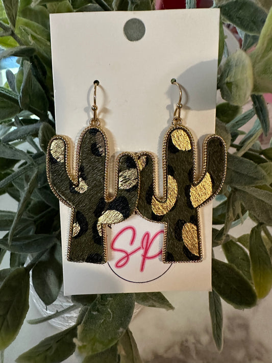 Gold Metallic Cactus Earrings