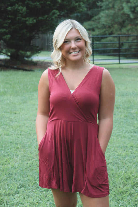 Cranberry Surplice Neckline Romper