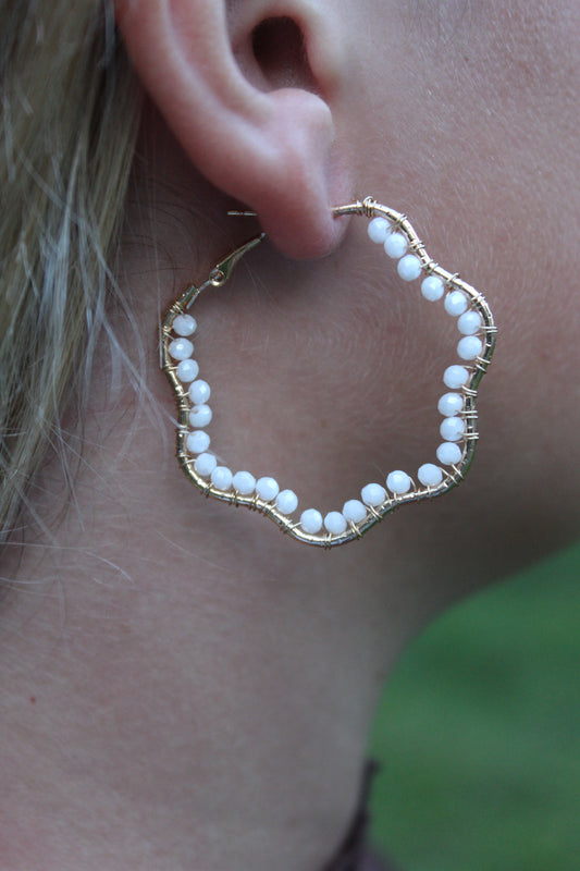 Wavy Gold Beaded Hoop Earrings